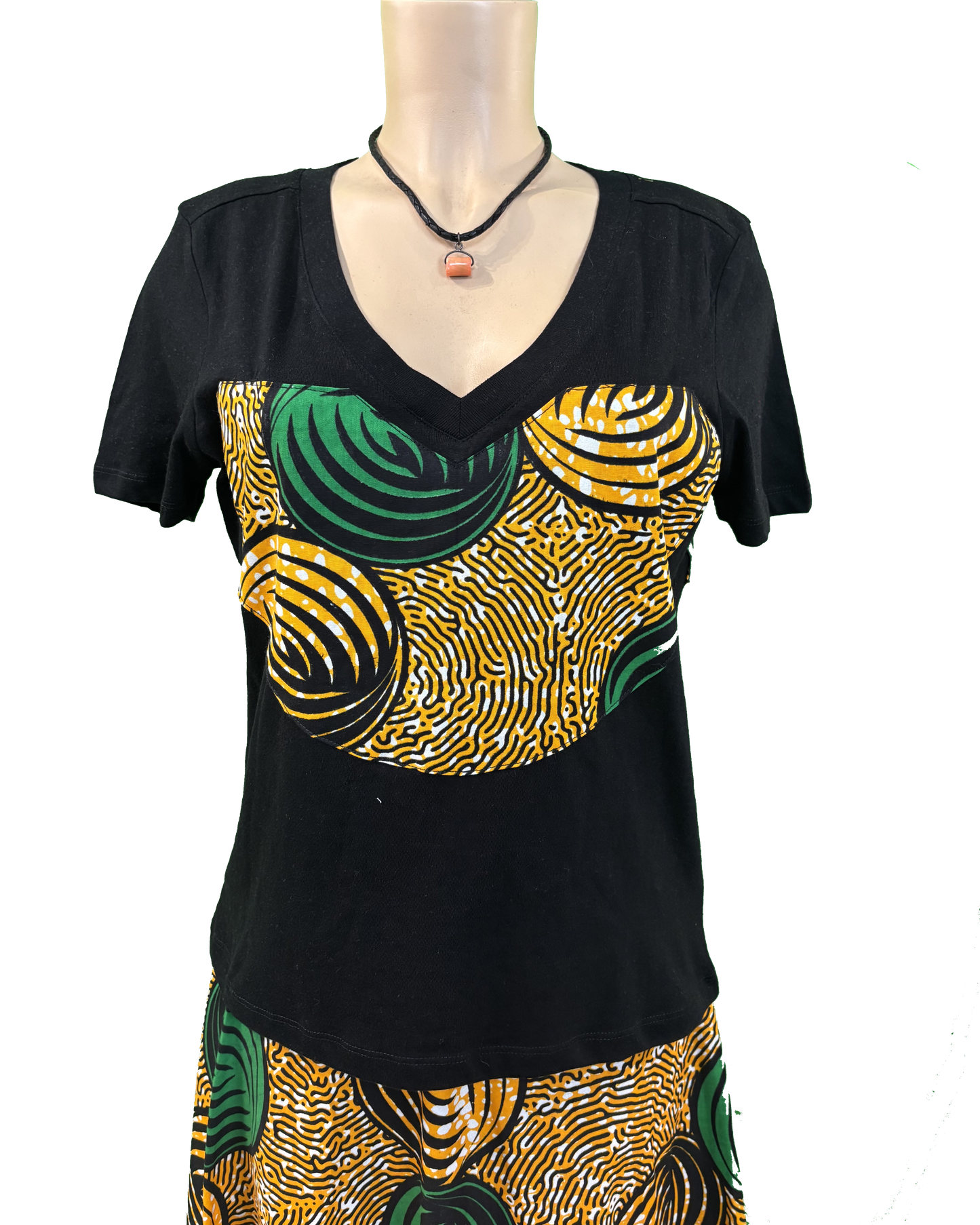 T-shirt en V avec Tissu Wax