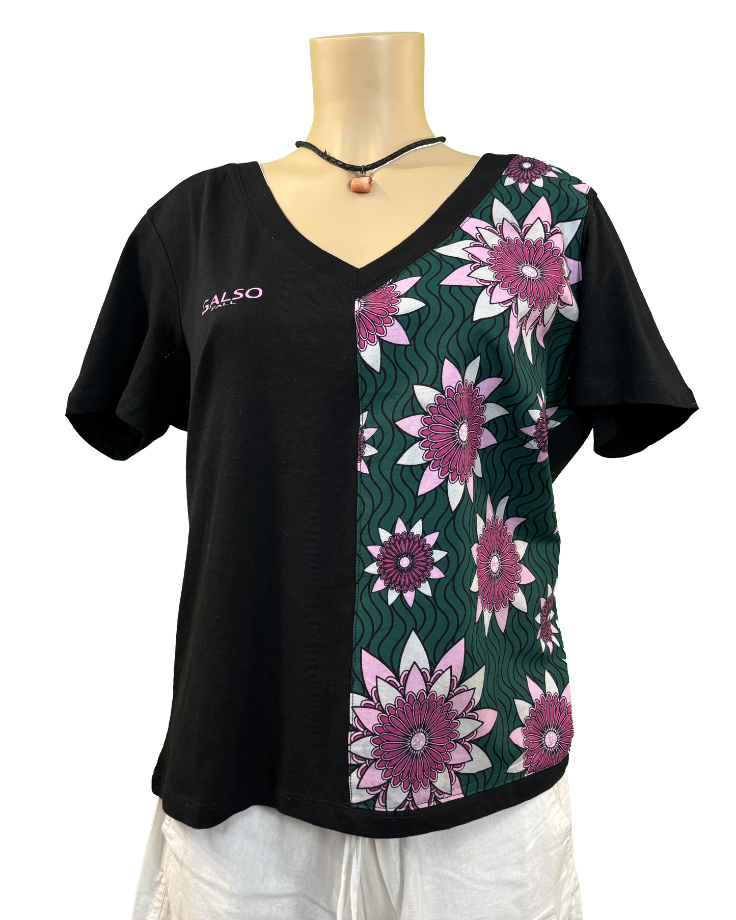 T-shirt en V avec Tissu Wax