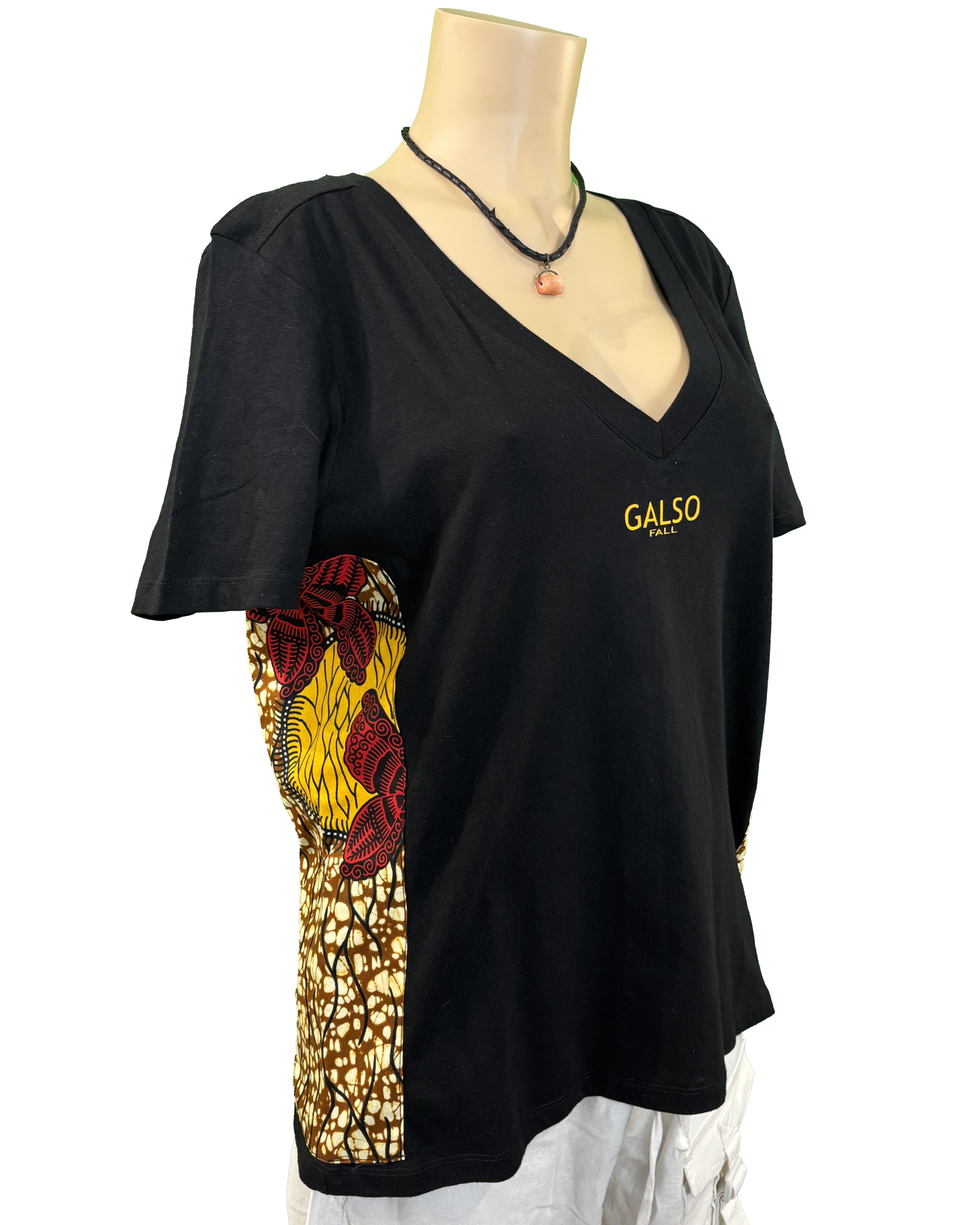 T-shirt en V avec Tissu Wax