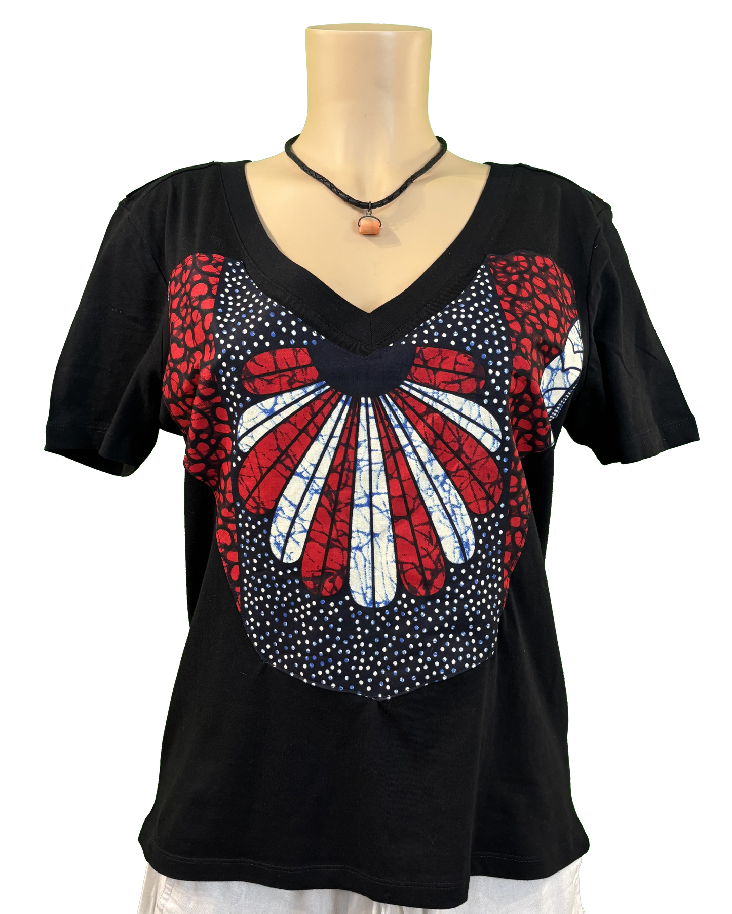 T-shirt en V avec Tissu Wax