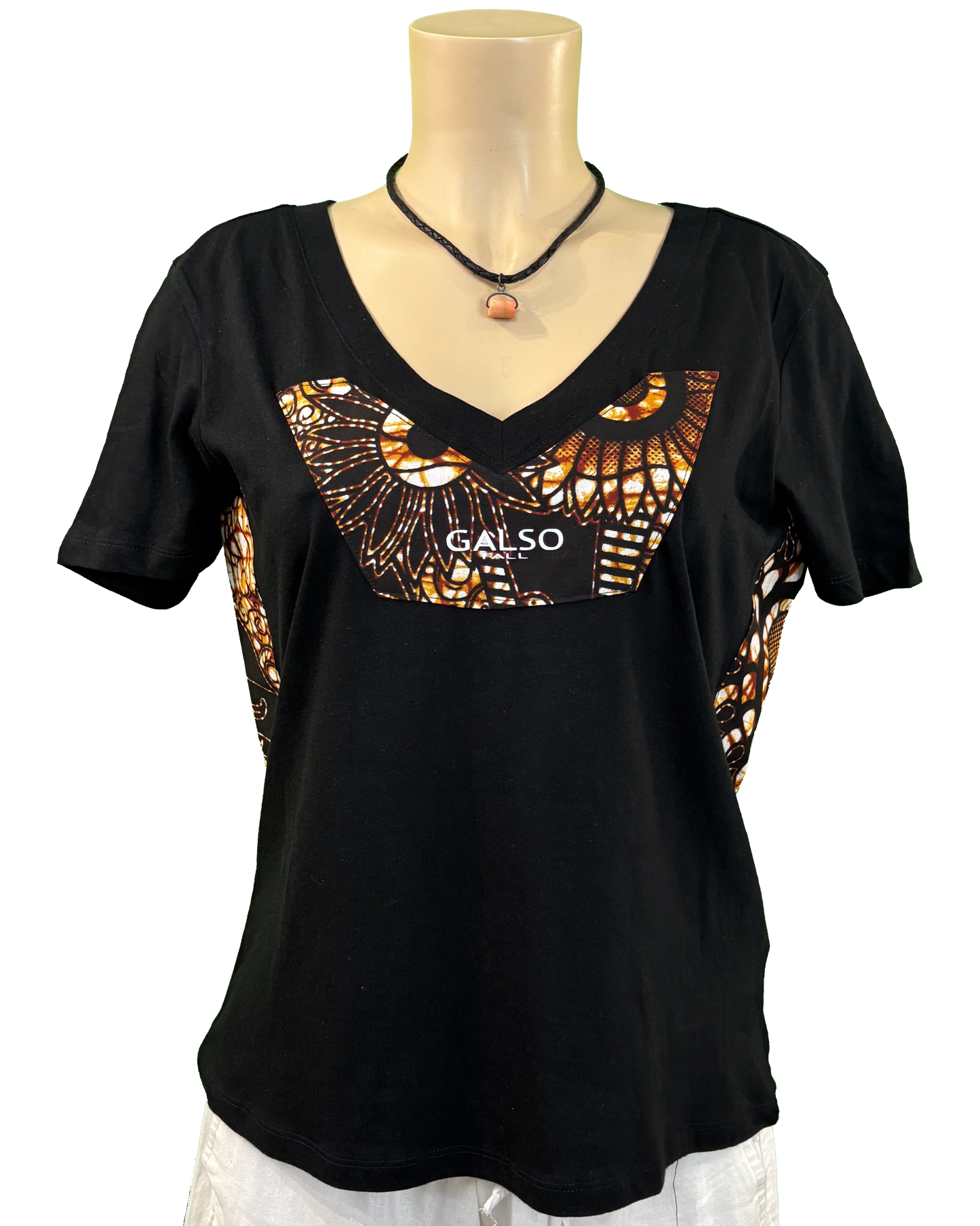 T-shirt en V avec Tissu Wax
