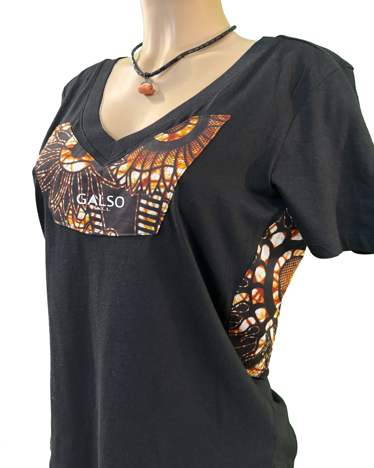 T-shirt en V avec Tissu Wax