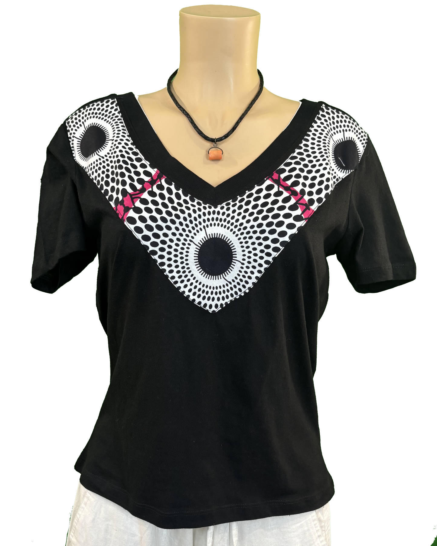 T-shirt en V avec Tissu Wax