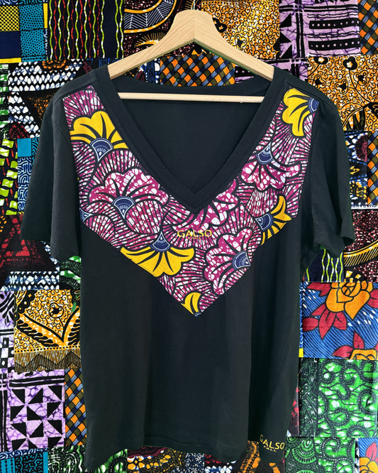 T-shirt en V avec Tissu Wax