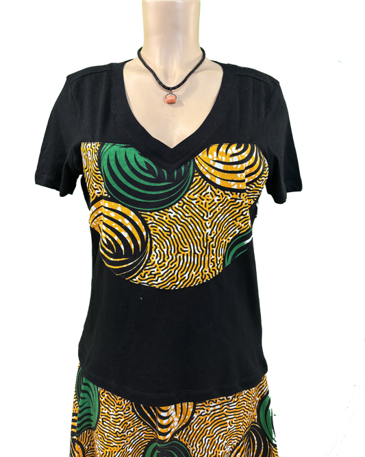 T-shirt en V avec Tissu Wax