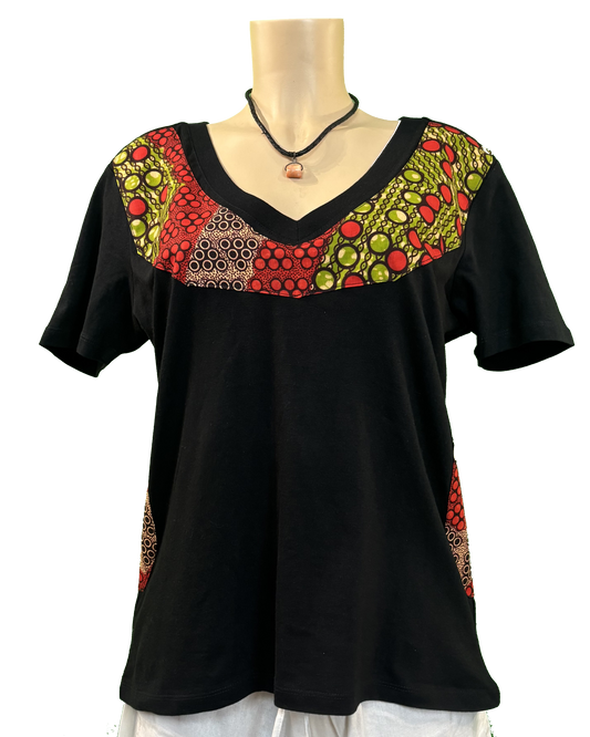 T-shirt en V avec Tissu Wax (Copie)