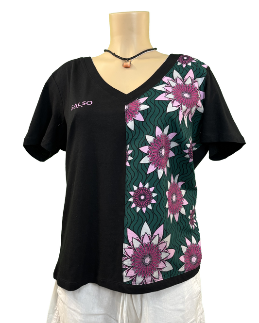 T-shirt en V avec Tissu Wax