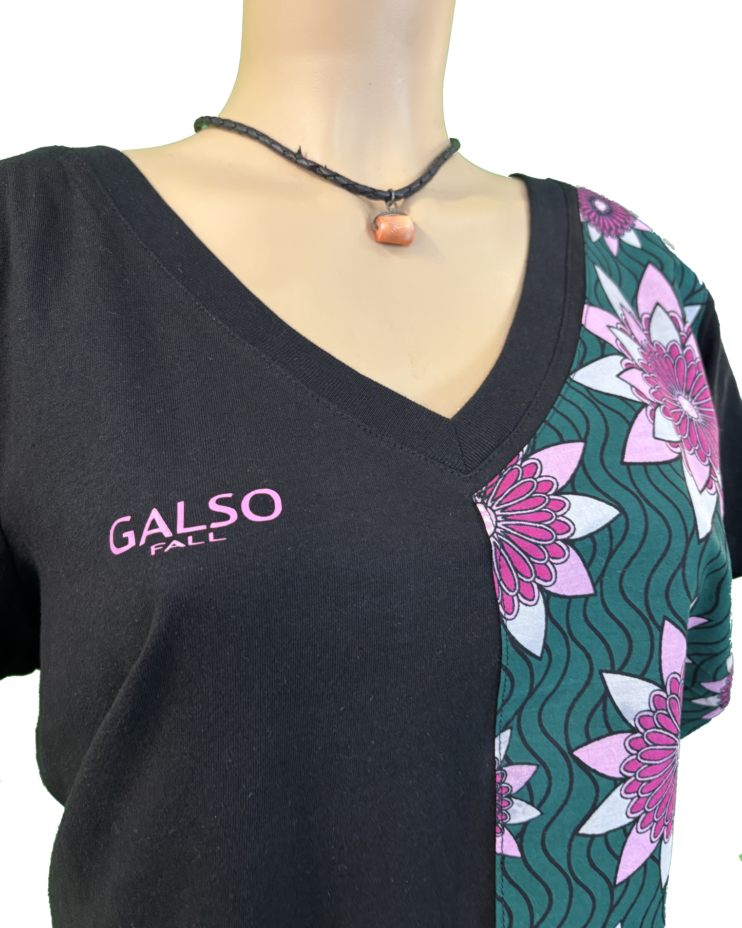 T-shirt en V avec Tissu Wax