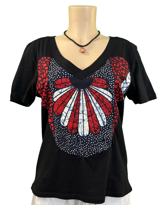 T-shirt en V avec Tissu Wax
