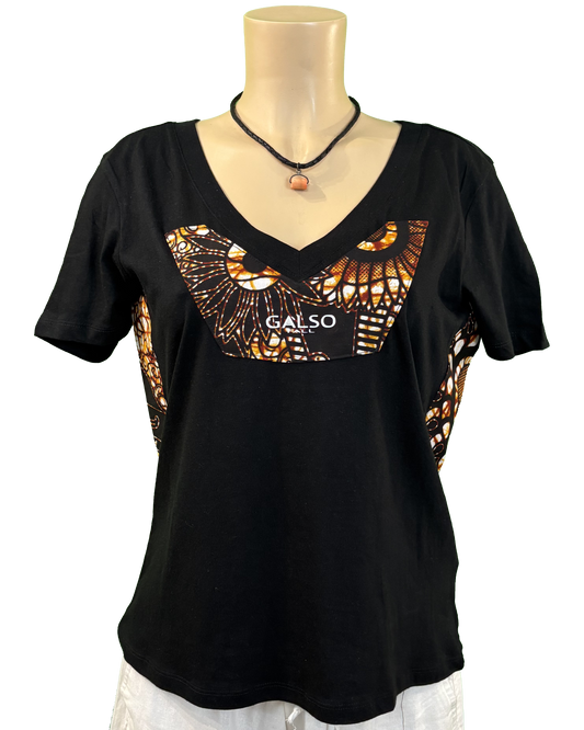 T-shirt en V avec Tissu Wax