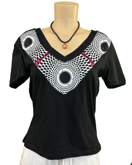 T-shirt en V avec Tissu Wax